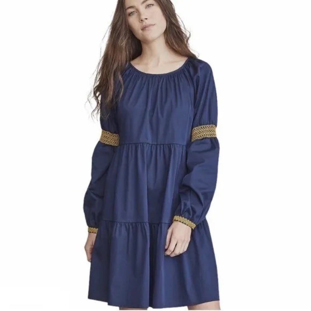Elizabeth and James Navy with Gold Crochet Peasant Babydoll Dress, Size: Small